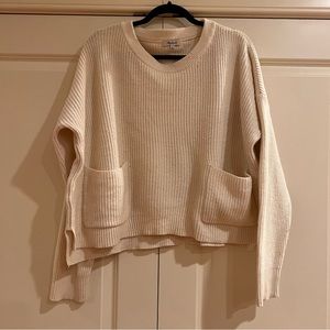 MADEWELL - CREAM COLORED CROPPED CREWNECK RIBBED SWEATER